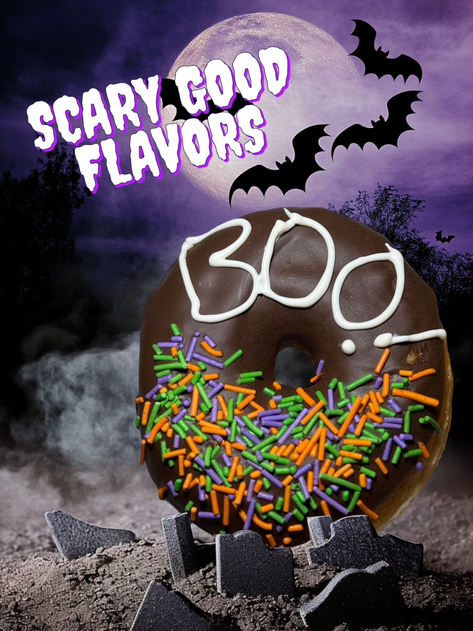 Dona decorada con mensaje BOO, Halloween Monterrey