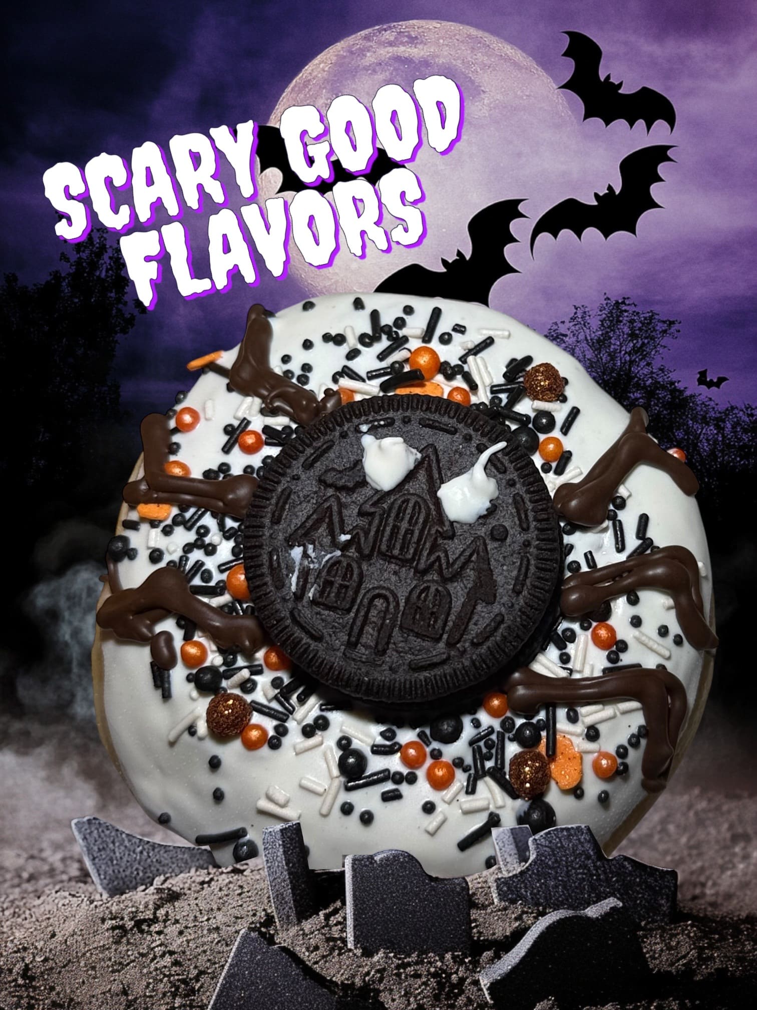 Dona decorada de Halloween con Oreo de casa embrujada, Monterrey