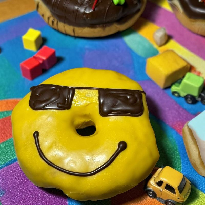 Dona decorada con lentes de sol y sonrisa, donas decoradas en Apodaca